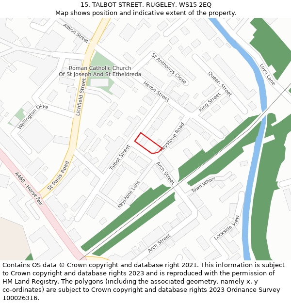 15, TALBOT STREET, RUGELEY, WS15 2EQ: Location map and indicative extent of plot