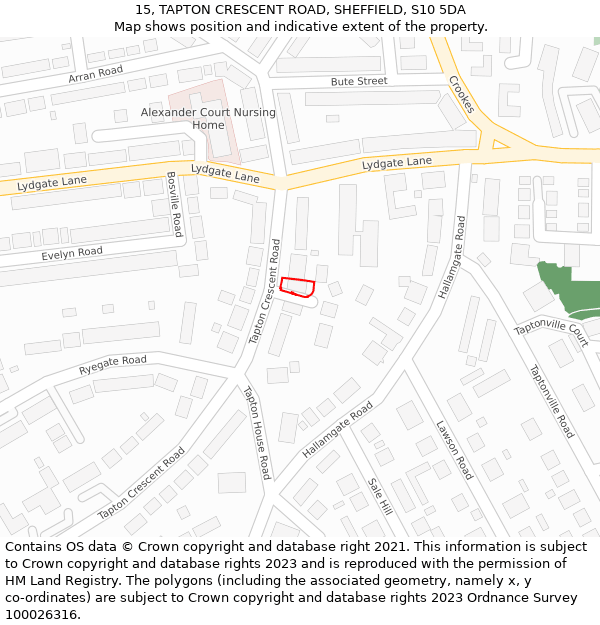 15, TAPTON CRESCENT ROAD, SHEFFIELD, S10 5DA: Location map and indicative extent of plot