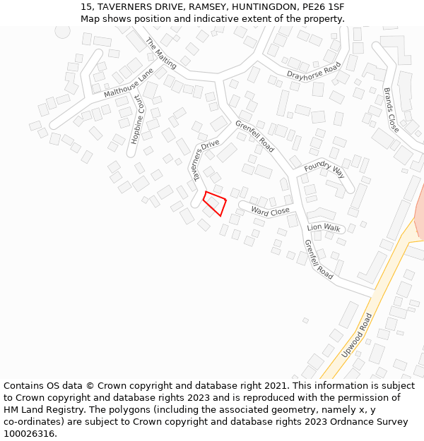 15, TAVERNERS DRIVE, RAMSEY, HUNTINGDON, PE26 1SF: Location map and indicative extent of plot