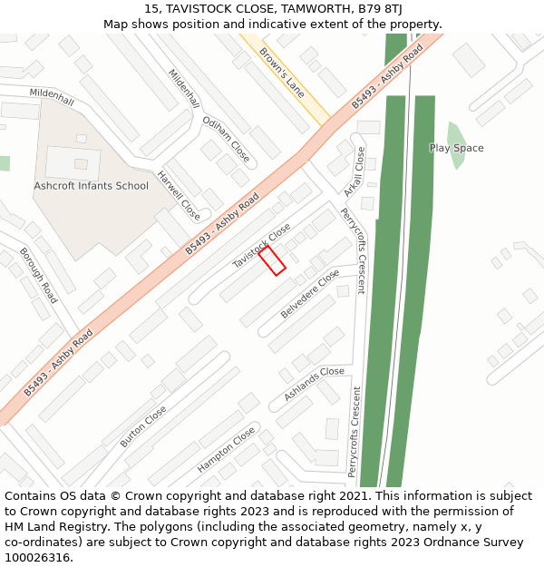 15, TAVISTOCK CLOSE, TAMWORTH, B79 8TJ: Location map and indicative extent of plot