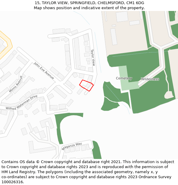 15, TAYLOR VIEW, SPRINGFIELD, CHELMSFORD, CM1 6DG: Location map and indicative extent of plot