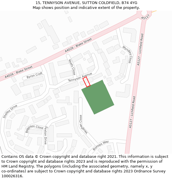 15, TENNYSON AVENUE, SUTTON COLDFIELD, B74 4YG: Location map and indicative extent of plot