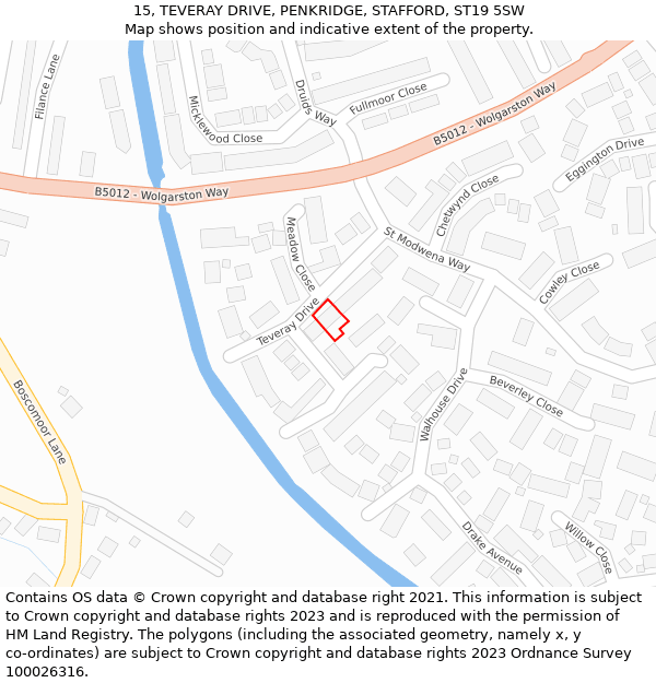 15, TEVERAY DRIVE, PENKRIDGE, STAFFORD, ST19 5SW: Location map and indicative extent of plot