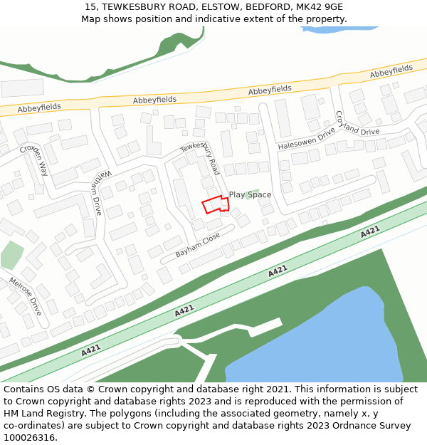 15, TEWKESBURY ROAD, ELSTOW, BEDFORD, MK42 9GE: Location map and indicative extent of plot