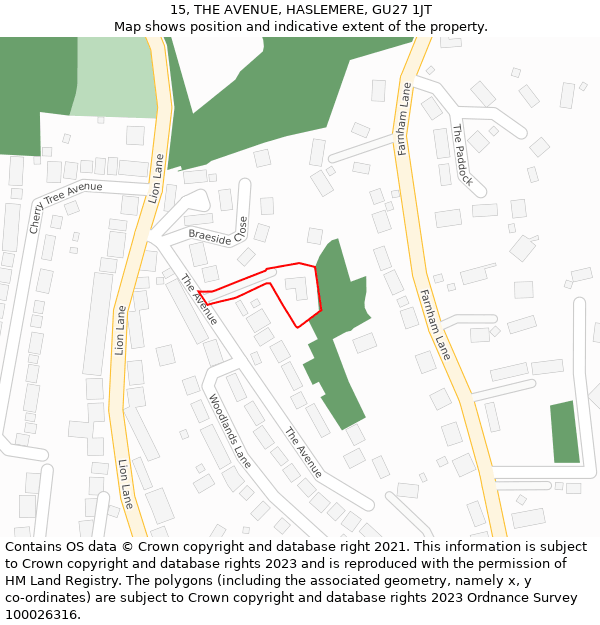 15, THE AVENUE, HASLEMERE, GU27 1JT: Location map and indicative extent of plot