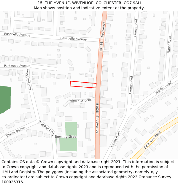 15, THE AVENUE, WIVENHOE, COLCHESTER, CO7 9AH: Location map and indicative extent of plot