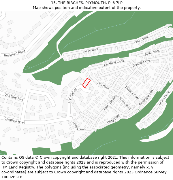 15, THE BIRCHES, PLYMOUTH, PL6 7LP: Location map and indicative extent of plot