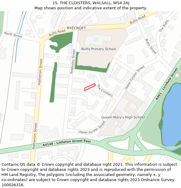15, THE CLOISTERS, WALSALL, WS4 2AJ: Location map and indicative extent of plot