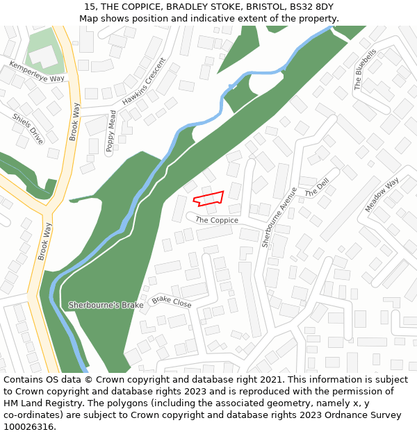 15, THE COPPICE, BRADLEY STOKE, BRISTOL, BS32 8DY: Location map and indicative extent of plot