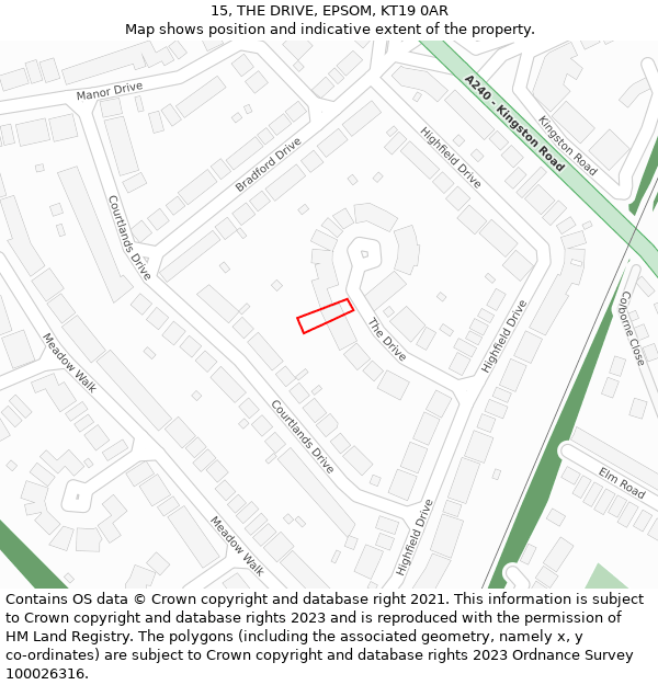 15, THE DRIVE, EPSOM, KT19 0AR: Location map and indicative extent of plot