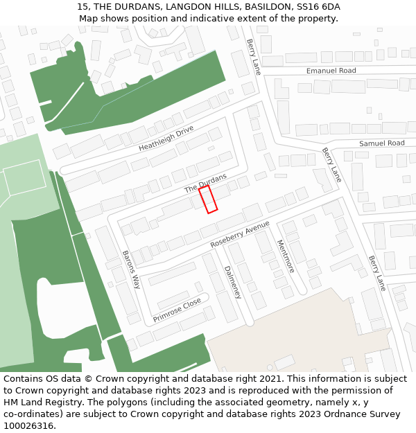 15, THE DURDANS, LANGDON HILLS, BASILDON, SS16 6DA: Location map and indicative extent of plot