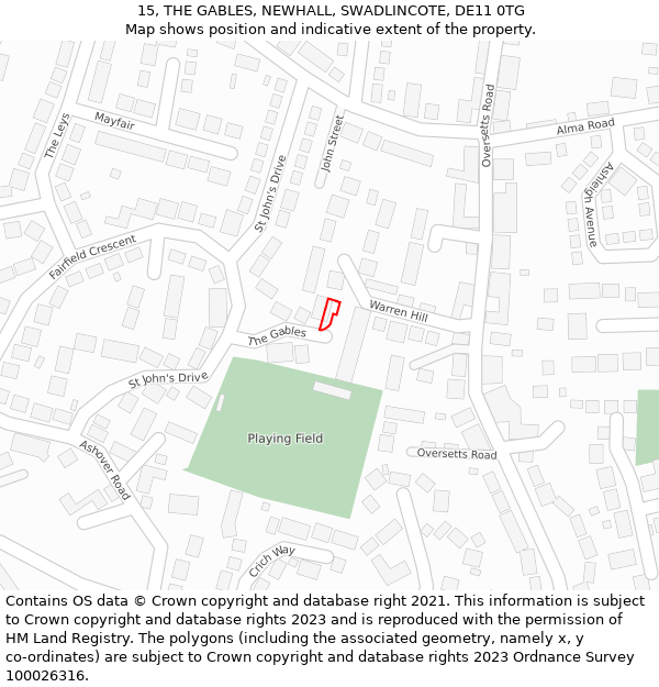 15, THE GABLES, NEWHALL, SWADLINCOTE, DE11 0TG: Location map and indicative extent of plot