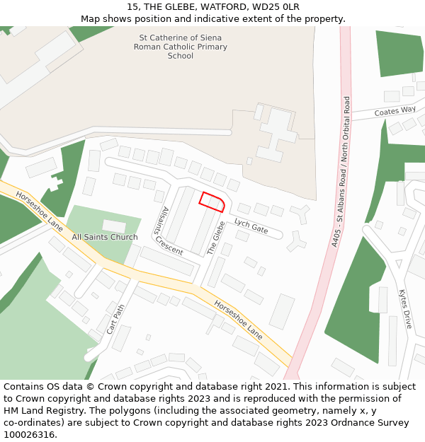 15, THE GLEBE, WATFORD, WD25 0LR: Location map and indicative extent of plot