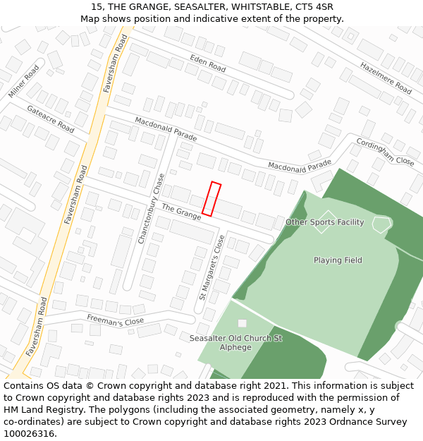 15, THE GRANGE, SEASALTER, WHITSTABLE, CT5 4SR: Location map and indicative extent of plot