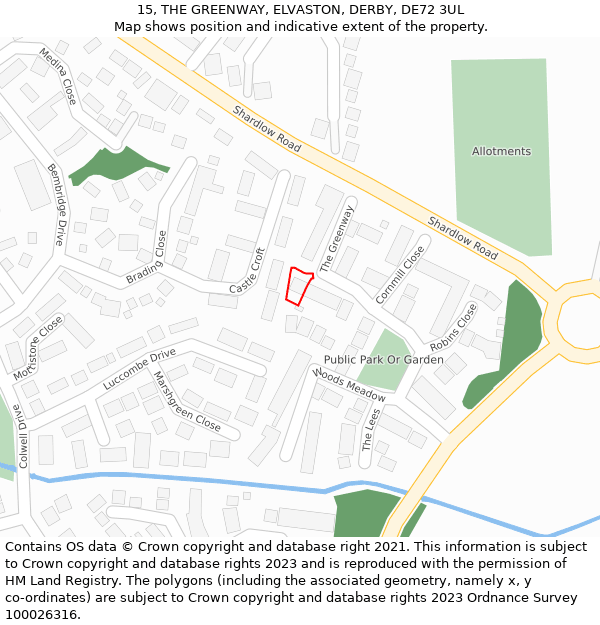 15, THE GREENWAY, ELVASTON, DERBY, DE72 3UL: Location map and indicative extent of plot