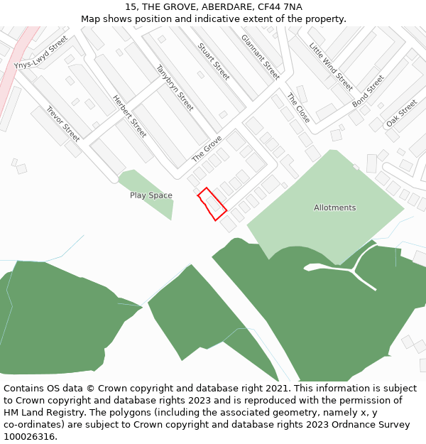 15, THE GROVE, ABERDARE, CF44 7NA: Location map and indicative extent of plot