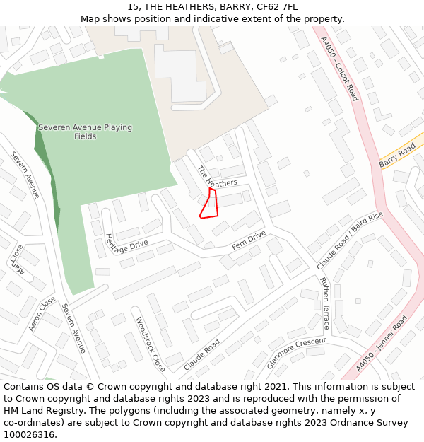 15, THE HEATHERS, BARRY, CF62 7FL: Location map and indicative extent of plot