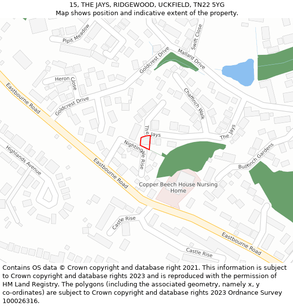 15, THE JAYS, RIDGEWOOD, UCKFIELD, TN22 5YG: Location map and indicative extent of plot