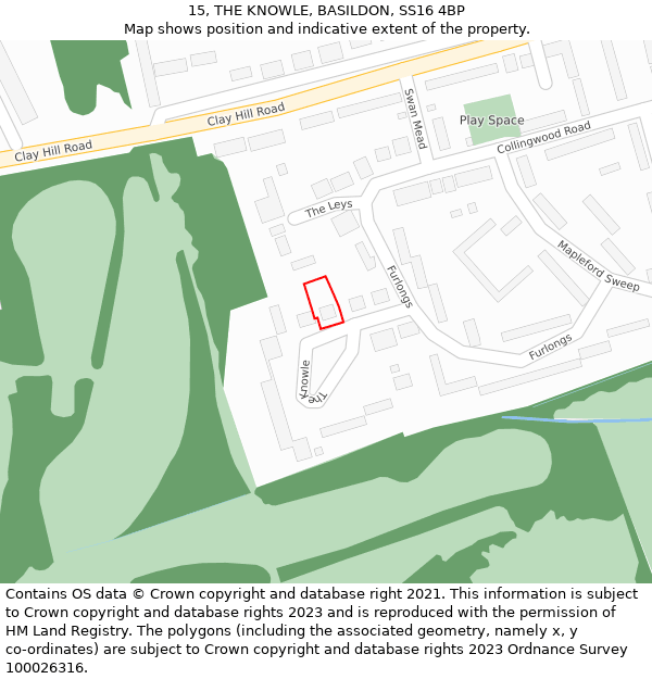 15, THE KNOWLE, BASILDON, SS16 4BP: Location map and indicative extent of plot