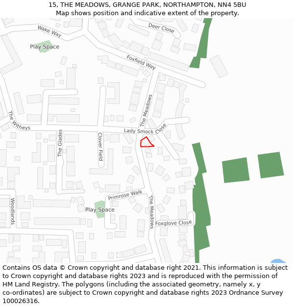 15, THE MEADOWS, GRANGE PARK, NORTHAMPTON, NN4 5BU: Location map and indicative extent of plot