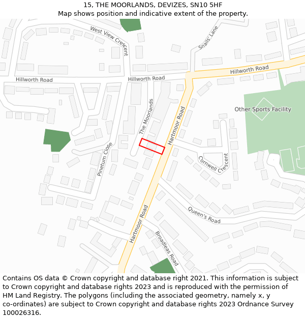 15, THE MOORLANDS, DEVIZES, SN10 5HF: Location map and indicative extent of plot