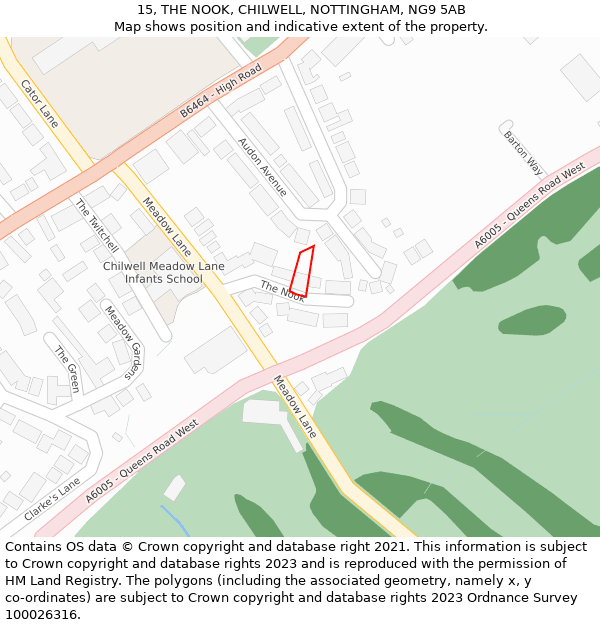 15, THE NOOK, CHILWELL, NOTTINGHAM, NG9 5AB: Location map and indicative extent of plot