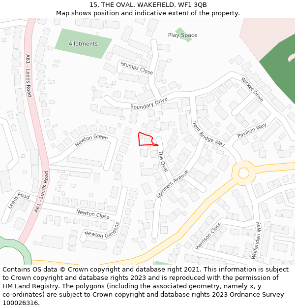 15, THE OVAL, WAKEFIELD, WF1 3QB: Location map and indicative extent of plot