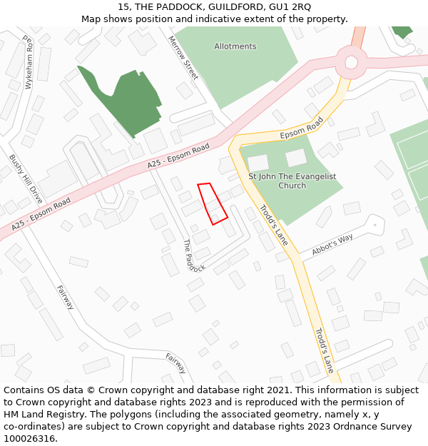 15, THE PADDOCK, GUILDFORD, GU1 2RQ: Location map and indicative extent of plot