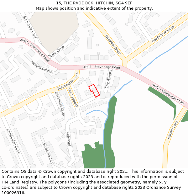 15, THE PADDOCK, HITCHIN, SG4 9EF: Location map and indicative extent of plot