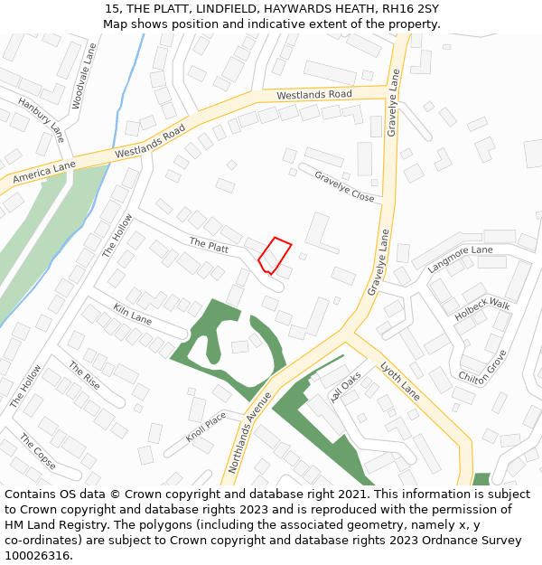 15, THE PLATT, LINDFIELD, HAYWARDS HEATH, RH16 2SY: Location map and indicative extent of plot