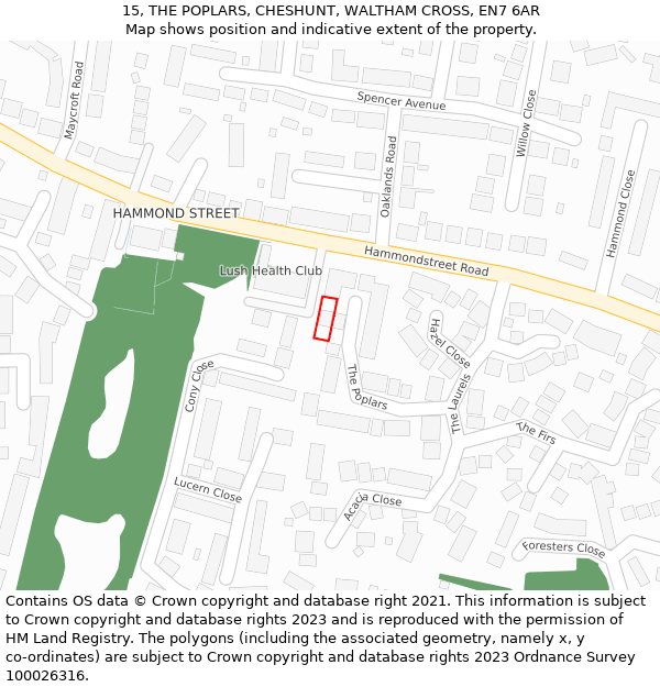 15, THE POPLARS, CHESHUNT, WALTHAM CROSS, EN7 6AR: Location map and indicative extent of plot