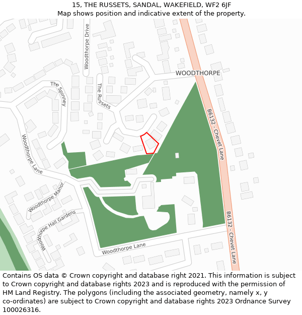 15, THE RUSSETS, SANDAL, WAKEFIELD, WF2 6JF: Location map and indicative extent of plot