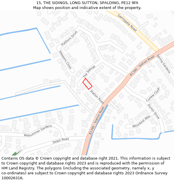 15, THE SIDINGS, LONG SUTTON, SPALDING, PE12 9FA: Location map and indicative extent of plot