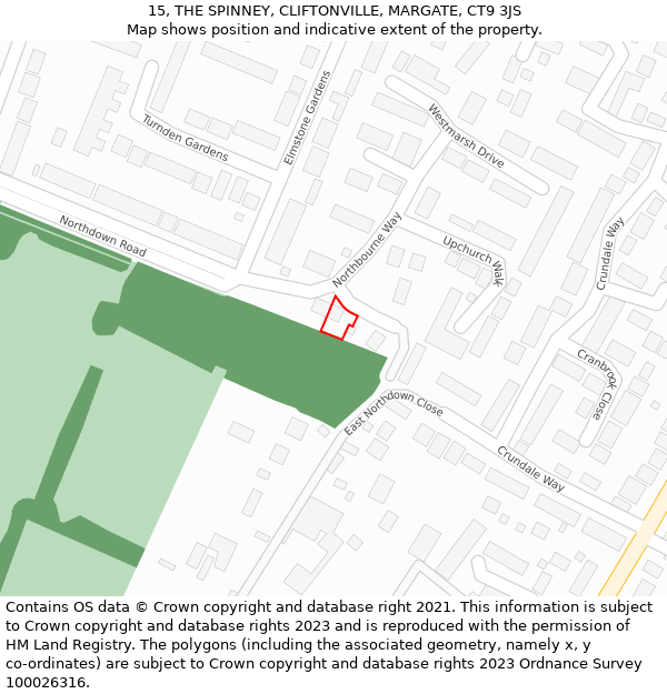 15, THE SPINNEY, CLIFTONVILLE, MARGATE, CT9 3JS: Location map and indicative extent of plot