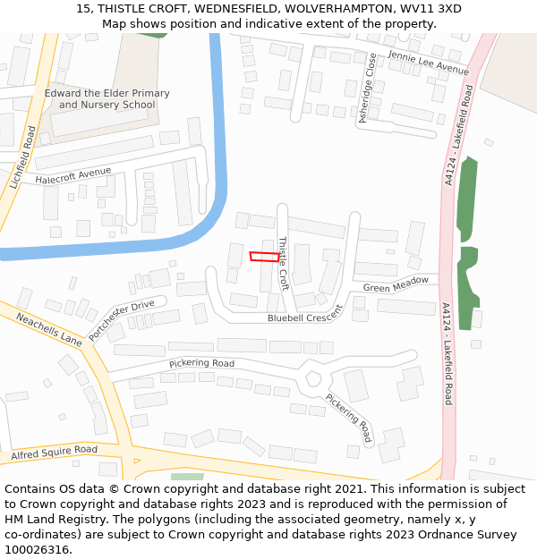 15, THISTLE CROFT, WEDNESFIELD, WOLVERHAMPTON, WV11 3XD: Location map and indicative extent of plot