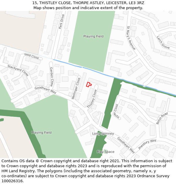 15, THISTLEY CLOSE, THORPE ASTLEY, LEICESTER, LE3 3RZ: Location map and indicative extent of plot