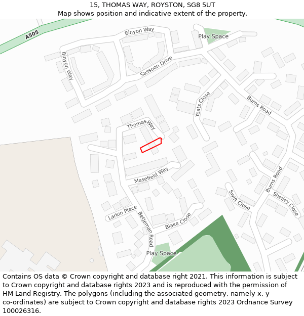 15, THOMAS WAY, ROYSTON, SG8 5UT: Location map and indicative extent of plot