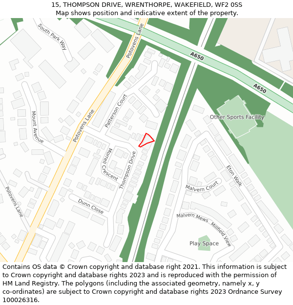 15, THOMPSON DRIVE, WRENTHORPE, WAKEFIELD, WF2 0SS: Location map and indicative extent of plot