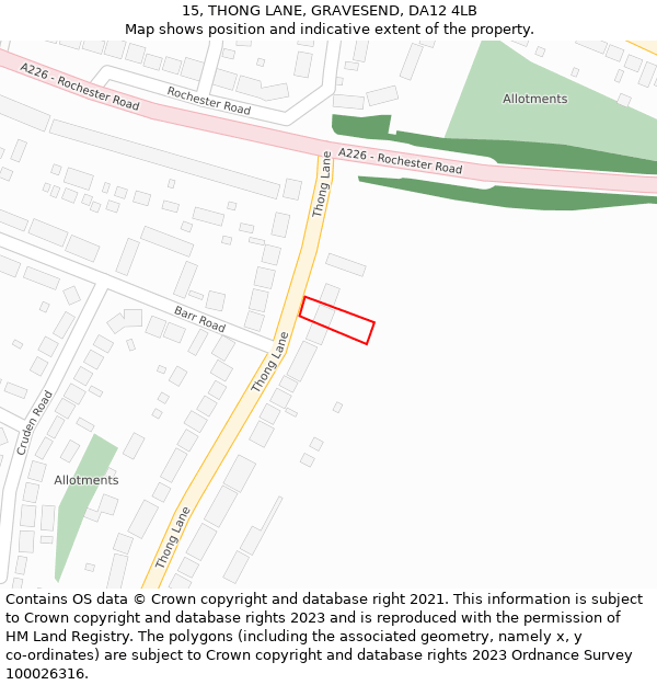 15, THONG LANE, GRAVESEND, DA12 4LB: Location map and indicative extent of plot