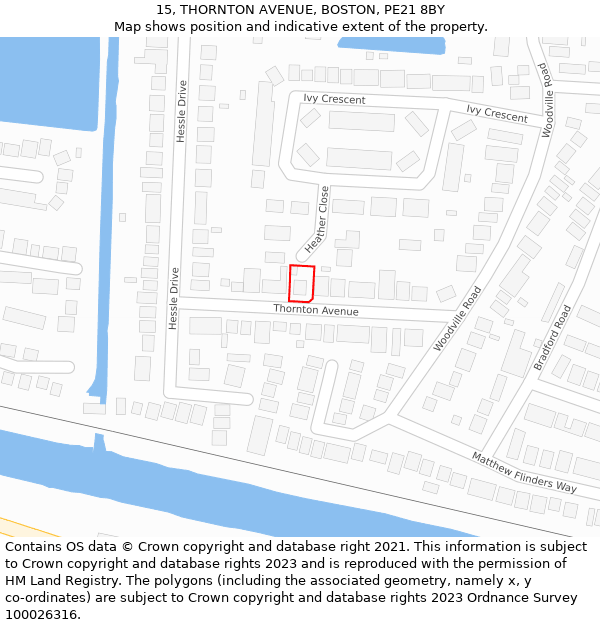 15, THORNTON AVENUE, BOSTON, PE21 8BY: Location map and indicative extent of plot