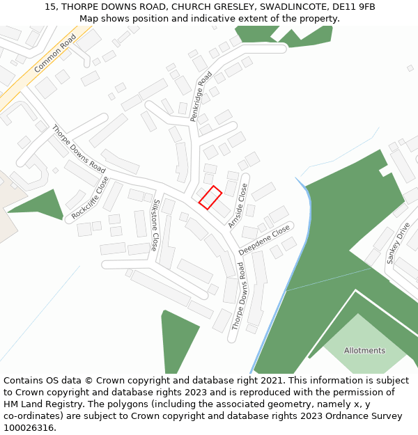 15, THORPE DOWNS ROAD, CHURCH GRESLEY, SWADLINCOTE, DE11 9FB: Location map and indicative extent of plot