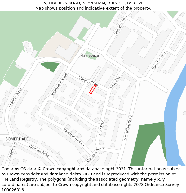 15, TIBERIUS ROAD, KEYNSHAM, BRISTOL, BS31 2FF: Location map and indicative extent of plot