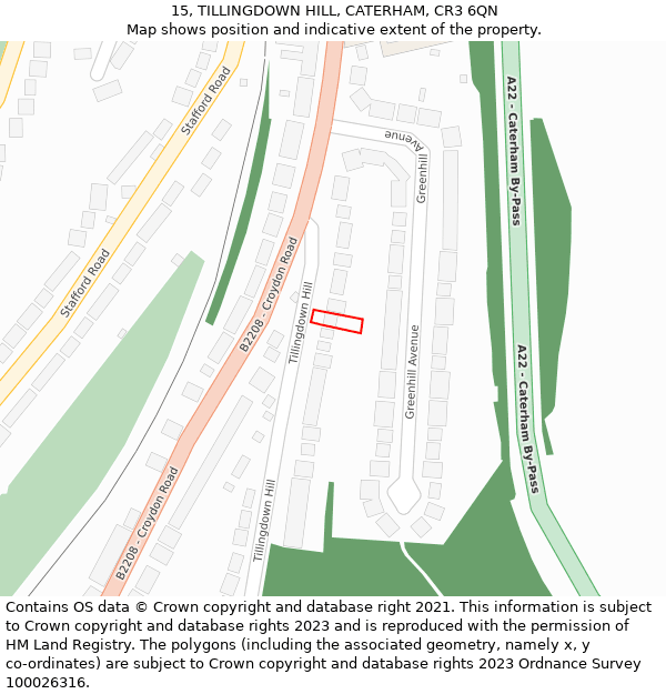 15, TILLINGDOWN HILL, CATERHAM, CR3 6QN: Location map and indicative extent of plot