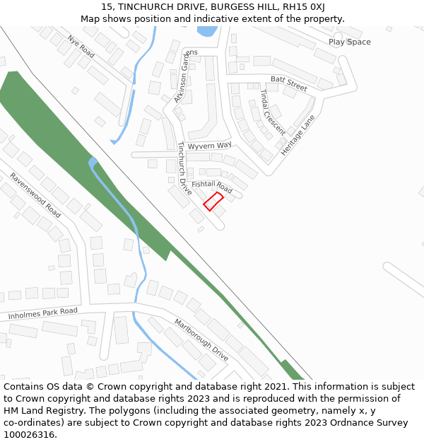 15, TINCHURCH DRIVE, BURGESS HILL, RH15 0XJ: Location map and indicative extent of plot