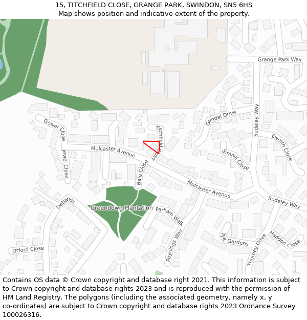 15, TITCHFIELD CLOSE, GRANGE PARK, SWINDON, SN5 6HS: Location map and indicative extent of plot