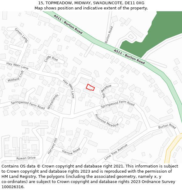 15, TOPMEADOW, MIDWAY, SWADLINCOTE, DE11 0XG: Location map and indicative extent of plot