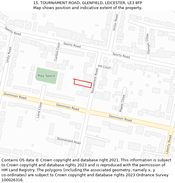 15, TOURNAMENT ROAD, GLENFIELD, LEICESTER, LE3 8FP: Location map and indicative extent of plot