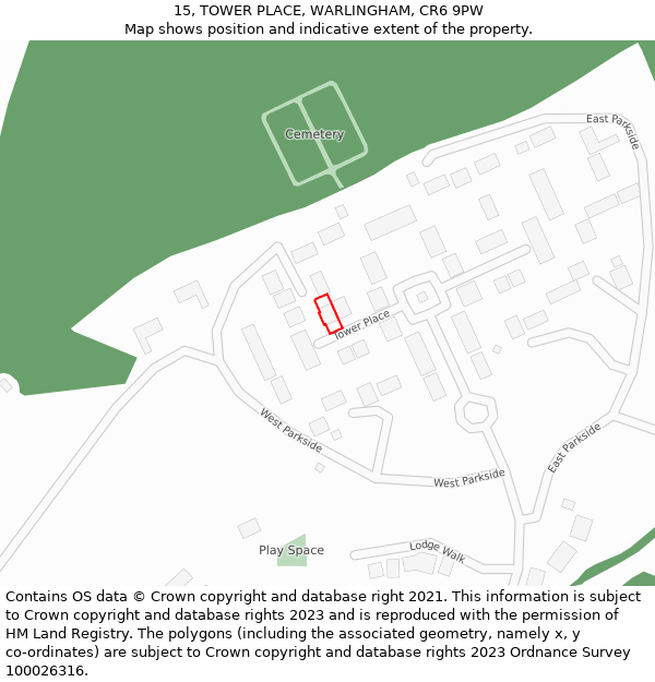 15, TOWER PLACE, WARLINGHAM, CR6 9PW: Location map and indicative extent of plot