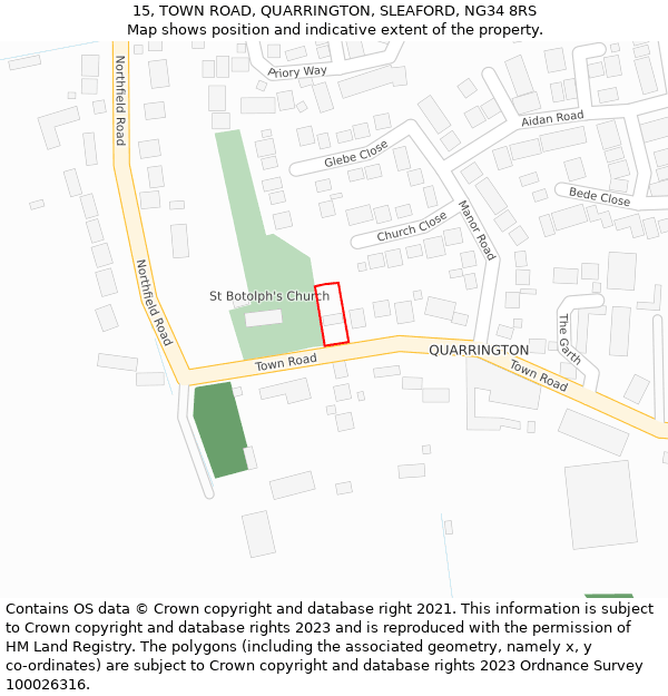 15, TOWN ROAD, QUARRINGTON, SLEAFORD, NG34 8RS: Location map and indicative extent of plot