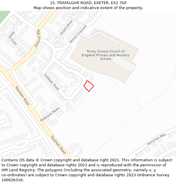 15, TRAFALGAR ROAD, EXETER, EX2 7GF: Location map and indicative extent of plot